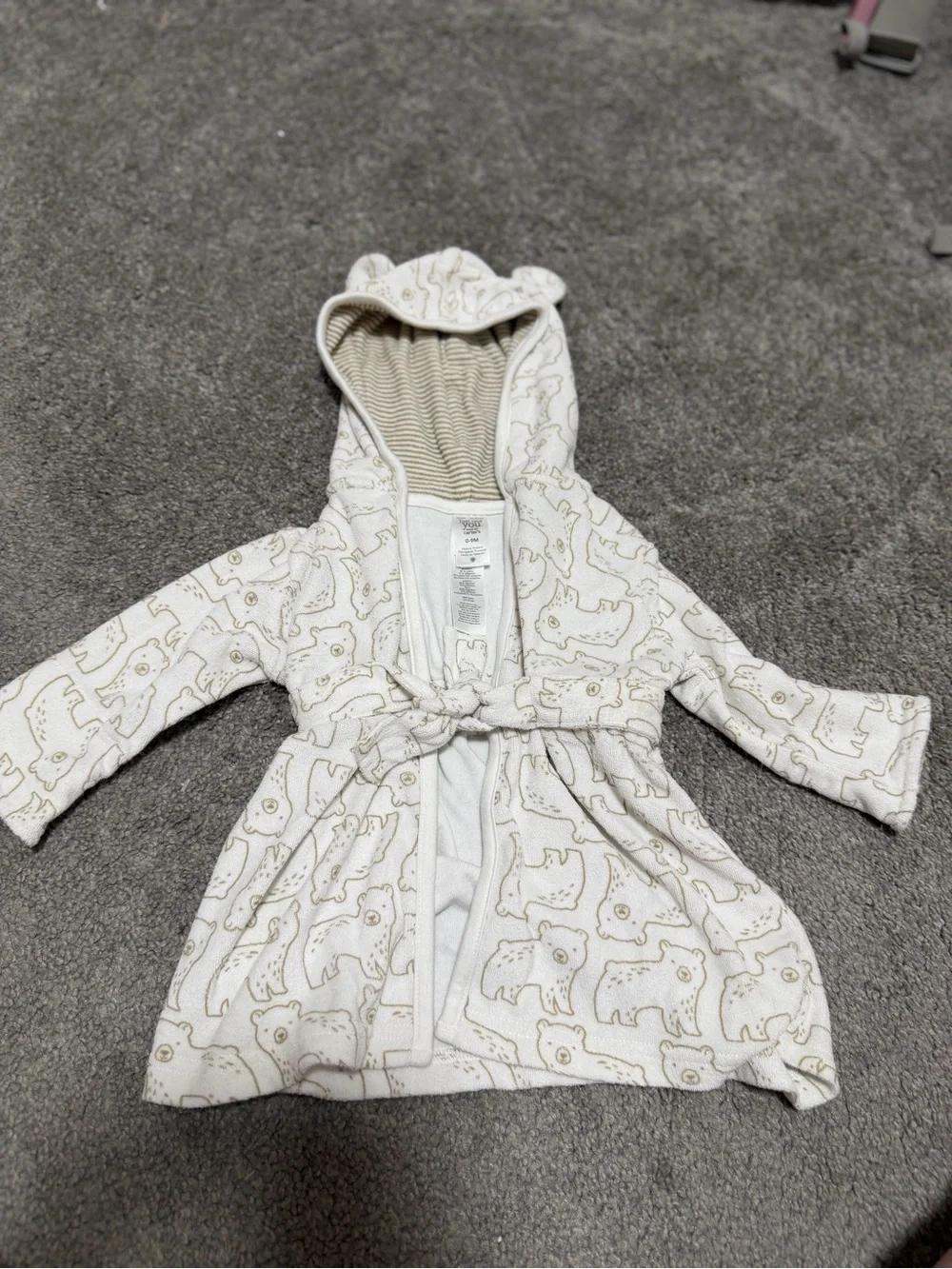 Carter's Just Be You Terrycloth Bear Print Robe Hooded Ears 0-9 Months